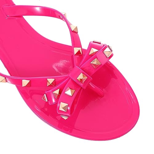 Image of TYFLOVE Women Rivet Flip Flops Studded Jelly Thong Sandals with Bow Summer Bowtie Flat Beach Rain Shoes