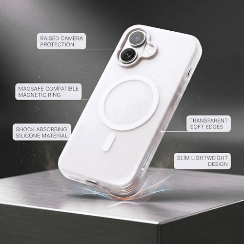 Image of amazon basics Luxury MagSafe Compatible Magnetic Case for iPhone 17 | Soft Touch Matte Pastel Finish | Shockproof Back Cover with Camera Protection (White)