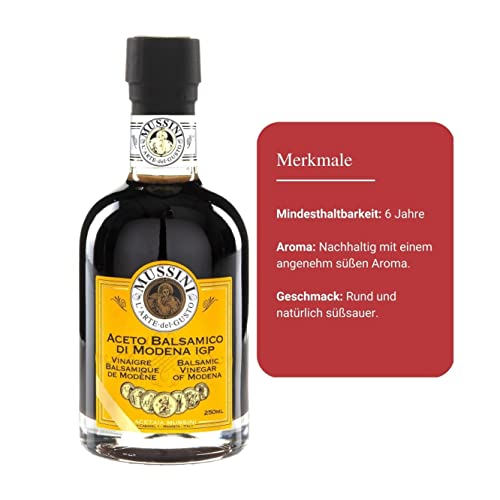Mussini Aceto Balsamico Di Modena IGP - IL DENSO 12 Jahre - 5 Goldmedaillen - 250ml - Preisgekrönt aus der Modena Region Emilia-Romagna - Handwerklich in 12 unterschiedlichen Holzfässern-Arten gereift