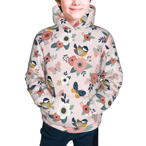 Cute Spring Birds and Flowers Kid Hoodies Boys Sweatshirts Girls Pullover with Pocket3