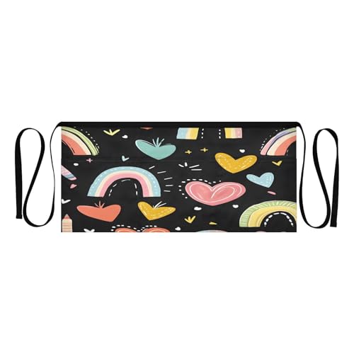 Kigai Rainbow1 Server Aprons for Men Women Water & Oil Resistant Waitress Waiter Waist Apron with 3 Pockets