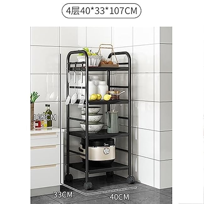 5-Tier Storage Rack Utility Cart Kitchen Trolley Rolling with Lockable Wheels for Narrow Place,Drink Trolleys Service Unit Vegetable (Color : Nero, Size 4-Tier (Nero 4)-I4RcUbv9