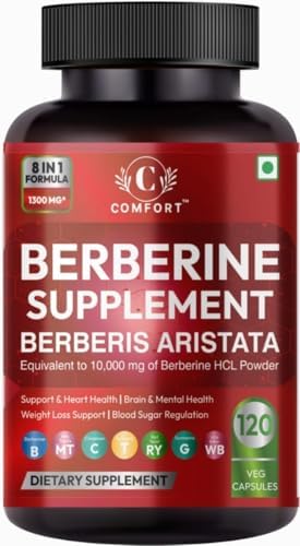 Comfort Berberine Supplement 8-in-1 Formula HCL 98% 1300mg 120 Vegan Capsules,Support Liver Health, Antioxidant Protection & Weight Management Herbal Formula for Detox & Metabolic Wellness Support Berberis Aristata 1300mg Per Serving Non-GMO & Gluten Free