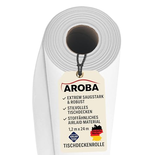 AROBA 1X Airlaid Papiertischdecken Rolle 1 2 x 24 m - Einweg Tischtuch - Stoffähnliche Premium Tischdekoration - Robust & Hoch saugfähig - Für Catering Events Hochzeit Hotel & Party - Weiß