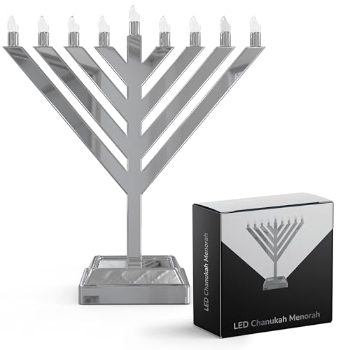12 Electric LED Menorah Lights Small Plug-in Hanukkah Menorah Lamp for Window or Tabletop Display Chabad Style