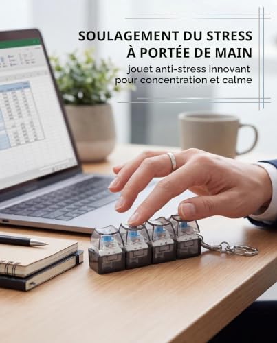 IPNSDON 1 pièce Porte-clés clavier, Jouets Silencieux pour Soulager Le Stress, Fidget Keyboard Clicker Interrupteur Mécanique Soulagement du Porte-clés(transparent) – vue 5