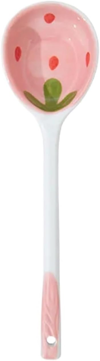 Coffee Spoon Adorable Strawberry Ceramic Spoon Hand-painted Coffee & Dessert Ladle Kitchen Accessories(Pink 2PCS)