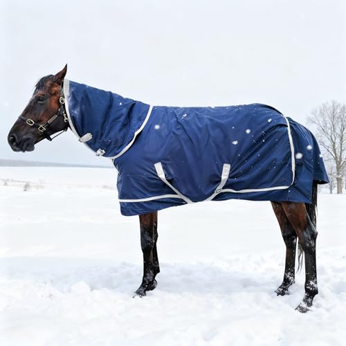Image of 1200D Horse Turnout Blanket with Detachable Neck Cover, Medium Weight Water-Resistant Blanket,Winter Horse Blanket for Real Horses(72in /135cm)