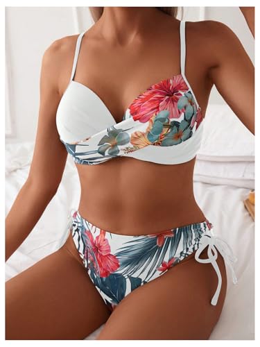 Verdusa Women's 2 Piece Floral Twist Front Underwire Bikini Set Tie Side Swimsuit3