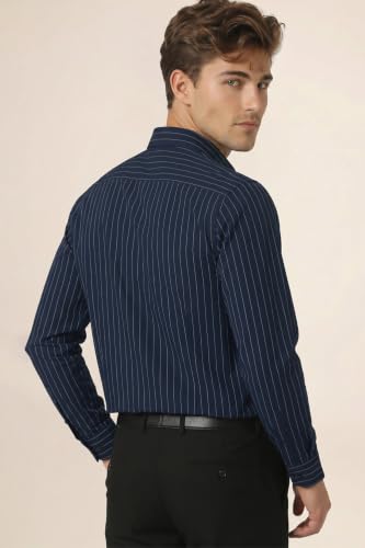 Image of Peter England Men's Slim Fit Full Sleeve Striped Formal Shirt | Cotton Rich | Wonder Fabric | Pin Point Oxford
