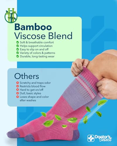 Image of Doctor's Select Bamboo Viscose Light Compression Socks for Women & Men - 3 Pairs, 8-15 mmHg Compression Socks, Knee High