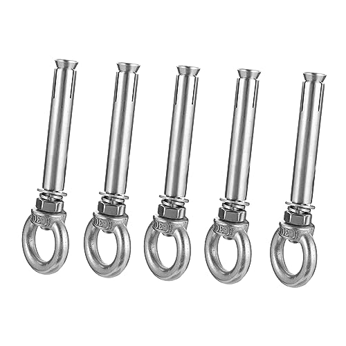 Unomor 5 Pcs Eye Bolts Nuts Screw Hooks for Hanging Eyes Eye Screws Key Heavy Duty Eye Bolt with Nut Fittings Lifting Hardware Fastener Small Ring Eyelets Nut Silver Stainless Steel