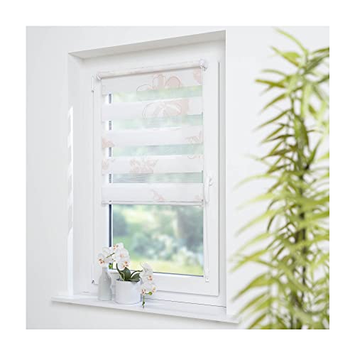 ourdeco® Doppel-Rollo, Duo Rollo Klemmfix / 50 x 150 cm mit Druckmotiv Blume/lichtdurchlässig, Blickdicht/Klemmen, Montage ohne zu Bohren, Smartfix, Klemmfix, Easy-to-fix