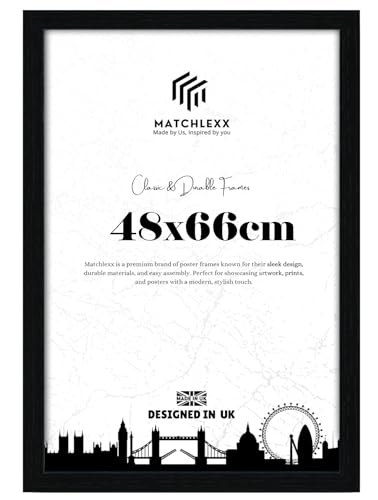 MatchLexx Modern 48x66 cm poster frames | Mdf Wooden Hd Clear Shatter-Proof Styrene Cardboard & Hanging Hardware Included | for Home Office- Black