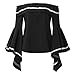 SIMSHION Women's Summer Off Shoulder Trumpet Sleeve Ruffled Collar Casual Blouse Tops Shirts Black 3XL