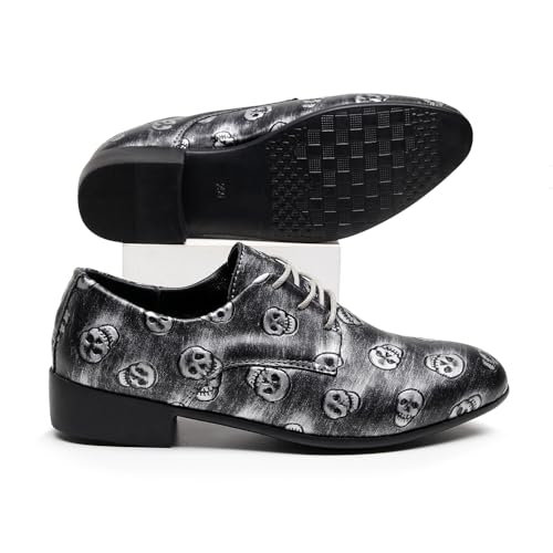 Men's Oxfords Formal Shoes Skull Print Leather Oxford with Lace-Up Black Comfortable Dress Shoes4