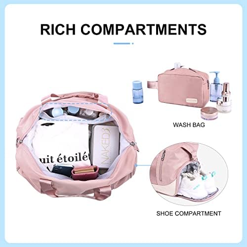 LOVEVOOK Duffle Bag for Women Travel Weekender Overnight Bag Lightweight Carry On Bag Sports Gym Bags with Toiletry Bag & Shoes Compartment,Pink&White 4 LOVEVOOK Duffle Bag for Women Travel Weekender Overnight Bag Lightweight Carry On Bag Sports Gym Bags with Toiletry Bag & Shoes Compartment,Pink&White