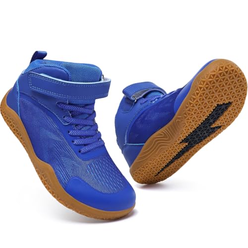 ziitop Kids Wrestling Shoes Youth Boys Girls - Wide Toe Box Zero Drop Hook and Loop Breathable Boxing Shoe Blue