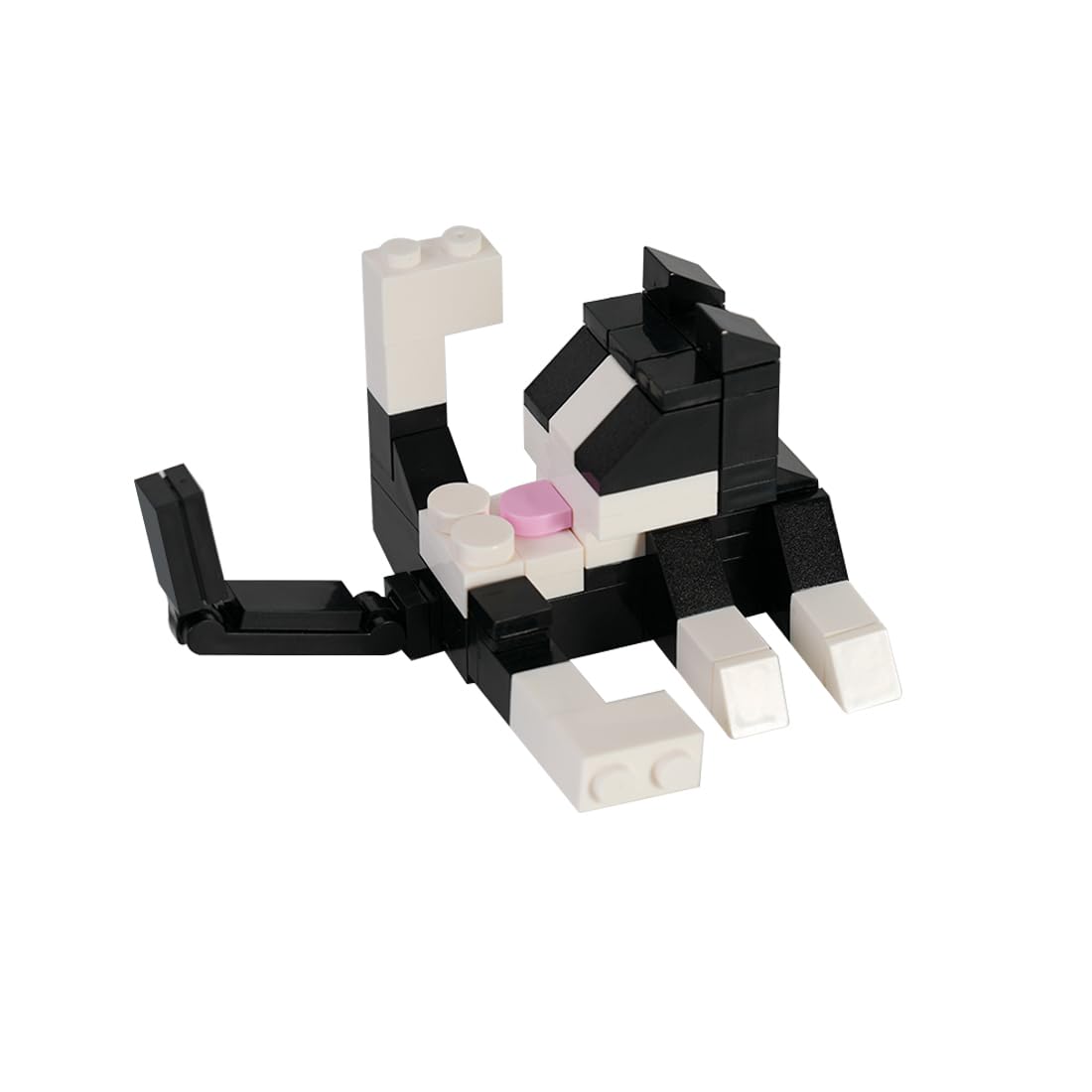 Grooming Kitten Building Bricks, 357 Pieces Steampunk Animal Mini Stressed Black & White Cat Model Kit Creative Funny Desktop Ornament Gift (1)