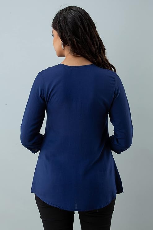 Image of Shiva Fab Short Kurti for Women | Embroidered Straight Rayon Kurta | Round Neck Full Sleeves Short Kurti for Women's Combo Pack of 2