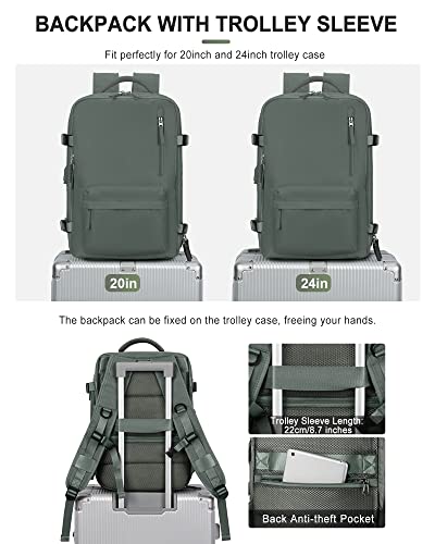 VGCUB Large Travel Backpack Women, Carry On Backpack School Bag laptop backpack for Women G-dark Green, M, Big (516209) - Image 2