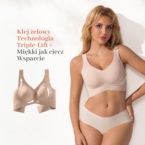 Fittingirls Ultra miękki biustonosz bez fiszbin dla kobiet pełne pokrycie bez fiszbin konstrukcja oddychająca lekka całodzienna wygoda, Nude, XXL-6XL