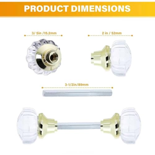 Image of Tuff Stuff Tools Mortise Lock Crystal Glass Door Knob Replacement Set, Brass Finish Base