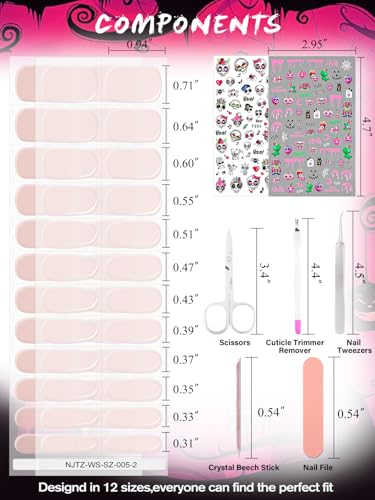 EBANKU 48 peças de tiras de unhas de gel semicuradas de Halloween, 2 folhas de adesivos de unhas de