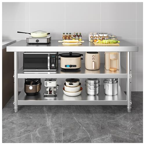 Mesa de trabajo de acero inoxidable 304 extragruesa de niveles patas ajustables