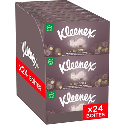 Kleenex Caja Ultrasoft Pañuelos de Papel Ultrasuaves y Sedosos 24 cajas de 64 servicios, Total 1536 pañuelos de papel