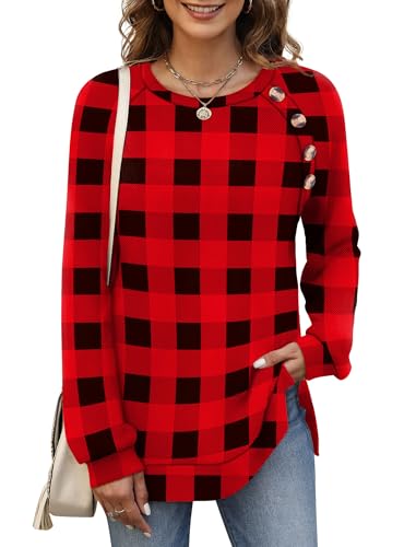 Image of Bofell Long Sleeve Shirts for Women Lightweight Button Decor Tunic Tops Side Split