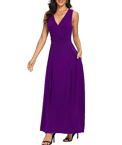 Image of LILBETTER Women Sleeveless Deep V Neck Loose Plain Long Maxi Casual Dress