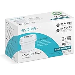 Filtro Evolve De Vand Aqua Optima Cartucho de filtro de agua , paquete de 3 Evolve+ (suministro para 3 meses), compatible con Brita Maxtra, y PerfectFit, Sistema de filtración de 5 etapas, 3 Unidad (Paquete de 1)