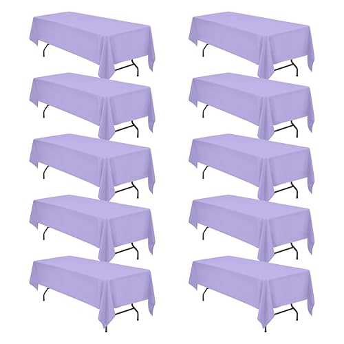 Image of BRILLMAX 10 Pack Lavender Tablecloths 60x126 Inch for 8ft Rectangle Tables | 150 GSM Polyester Fabric, 15 inch Standard Drop, Water, Stain & Wrinkle Resistant Cloth Cover for Wedding Reception Banquet Party