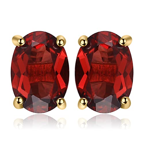 JewelryPalace Pendientes Mujer Plata Solitario, Pendientes de Tuerca Rojos 2ct Granate Natural Corte Ovalado, Pendientes Pequeños Mujer Oro 14k Piedras, Pendientes Niña Elegantes Joyas Mujer
