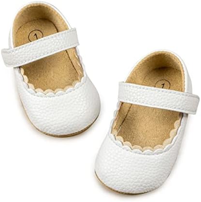 Oamico Infant Baby Girls Mary Jane Flats Non Slip Rubber Sole with Bownot Toddler First Walkers Princess Wedding Dress Shoes