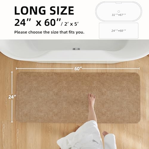 Bathroom Mat Quick Dry, Bathroom Rugs Non Slip Washable Thin Absorbent Bath Mat Fits Under Door Bathroom Floor Mat Perfect for Bath, Shower, or Sink 24"x60" Camel