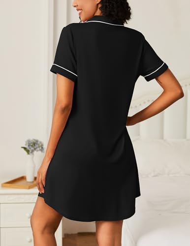 Image of Ekouaer Nightgowns for Women 2 Pack Button Down Sleepwear Short Sleeve Sleepshirts Soft Nightshirts Boyfriend Pajama Dress