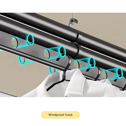 Stendibiancheria da soffitto - Sistema di carrucole a manovella Manuale con 3 aste di Sollevamento per Balcone, casa ed Esterni - Stendibiancheria efficiente (Colore A)