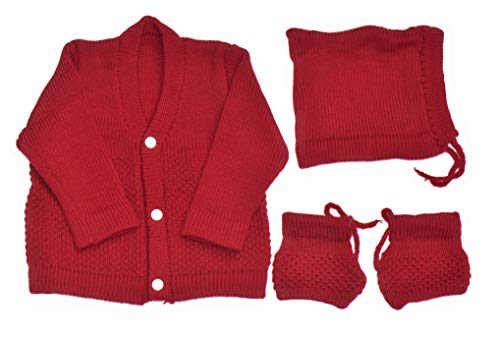 Image of Born Baby Woolen Sweater (3 Piece - 1 Sweater, 1 Cap, 1 Pair of Socks)| (Small 0-6 Months, Large 6-18 Months)