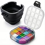 16-Well Empty Paint Organizer with Airtight Preservation, Each Cell Holds Up to 8ml of Paint Color for Easy Transportation, Small Lid Palette for Watercolor Gouache Acrylic Paint (Black)