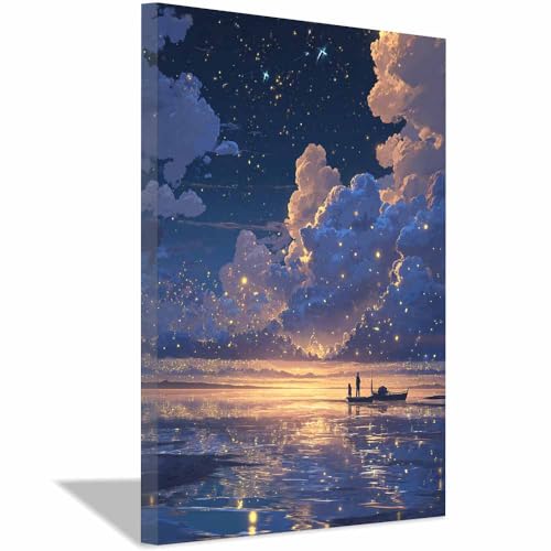 Toile murale bateaux de mer étoilée CUDAOO cadre 70x100cm polychrome pour salon et chambre