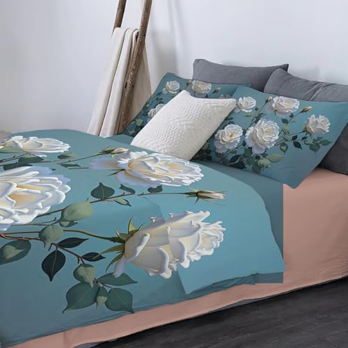 Housse de couette rose en fleurs 140x200 microfibre vert menthe