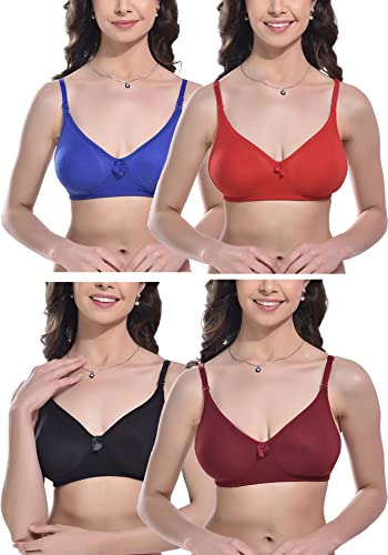 Image of FIMS - Fashion is my style Women Cotton Blend Non-Padded Bra Non-Wired Mould Seamless Cup Solid Bras Cup-B Pack of 1, Multicolor