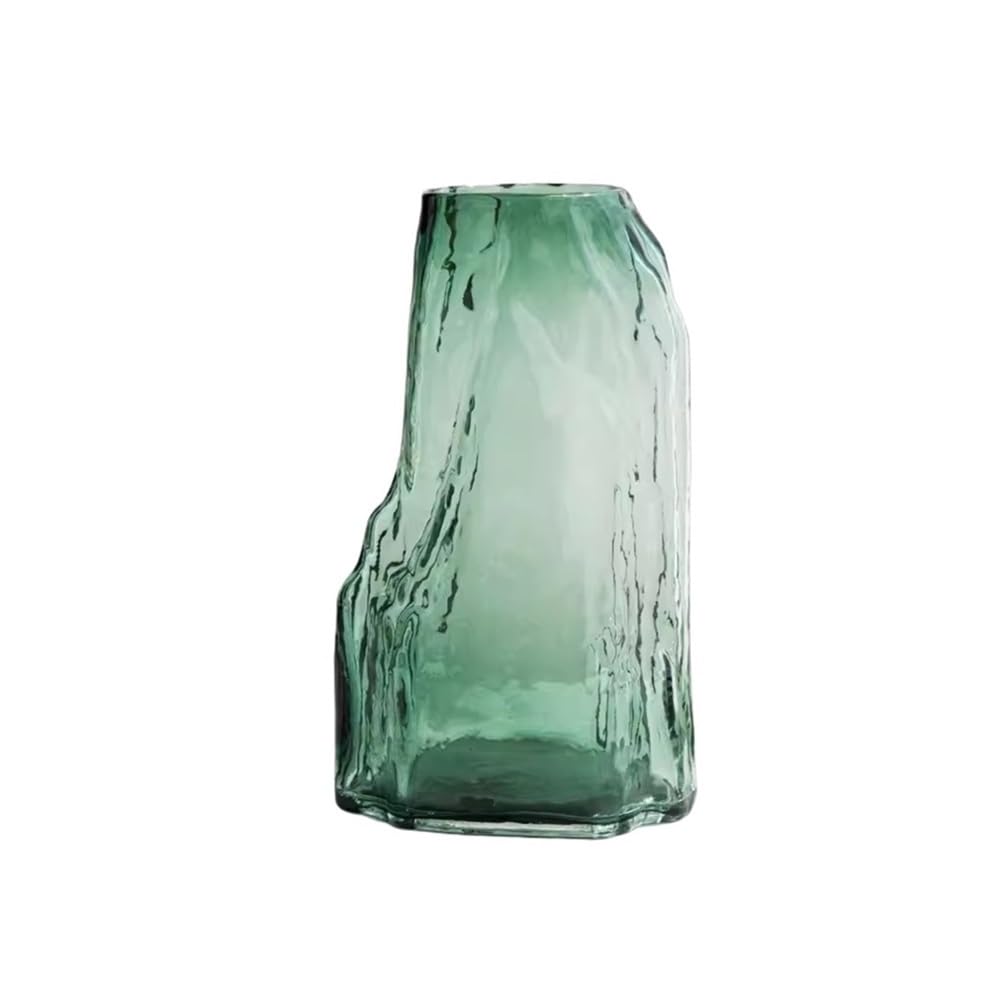Ruoxiukhbzps Green Irregular Rock Textured Glass Vases, Hand Blown Vases For Flowers, Decorative Vases For Home Living Room Centerpieces For Living Dining Room Kitchen(,Large)