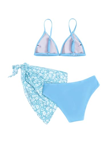 Image of SHENHE Girl's 3 Piece Swimsuits Cute Spaghetti Strap Triangle Bikini with Ditsy Floral Cover Up Teen Bathing Suits