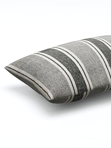Image of 180 TC Pillow Cover Set of 2 | Pillow Cover Cotton 100% | Pillow Cover Set of 2 King Size | Wrinkle Free & Fade Resistance | Striped Pattern | Standard Size | All Season Use (Grey1)