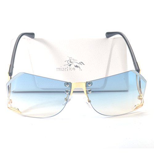 MINCL/Vintage Oversized Women's Rimless Sunglasses Goggles UV400 Protrction With Case3