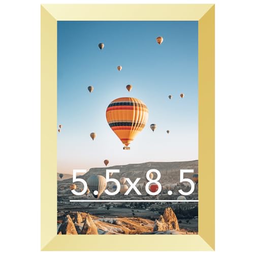 Image of JCJMY 5.5x8.5 Picture Frame Gold for Wall Hanging or Tabletop, Wall Mounting Horizontally or Vertically, 5.5 x 8.5 Wall Gallery Poster Photo Frame with Shatter Resistant Plexiglass, Gold