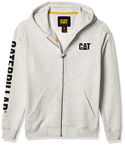 Caterpillar Men's Full Zip Hoodies With Front Pouch Pockets, Iconic Workwear Logo, And S3 Cord Management, Light Heather Grey, Xlt #TOP7